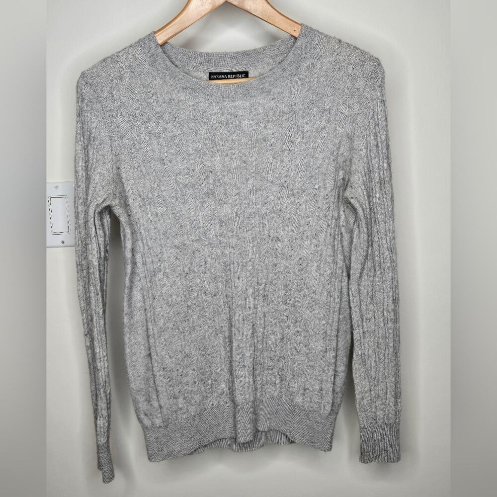 BANANA REPUBLIC Long Sleeve Gray Tight Cable Knit Sweater Scoop Neck Medium